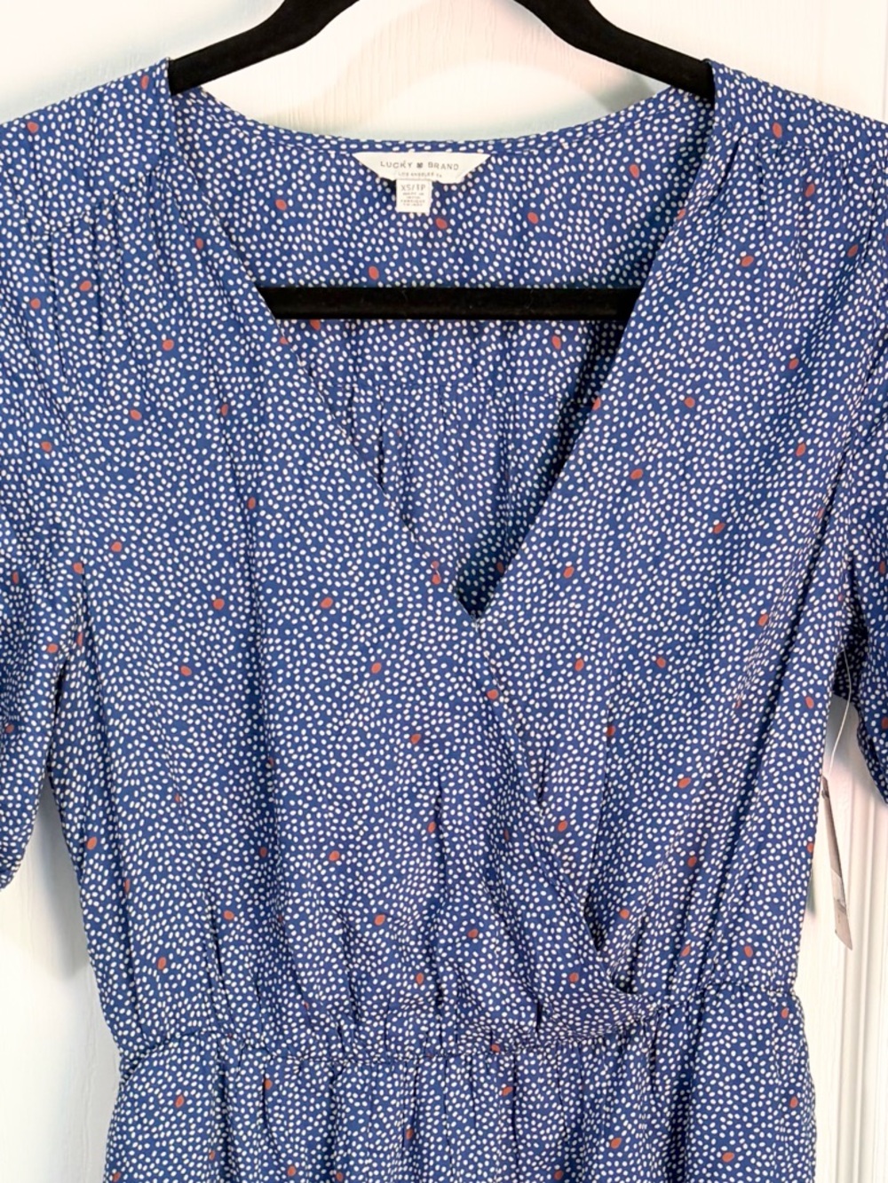 NWT Lucky Brand Polka Dot Mila Cottagecore Wrap Dress In Navy Multi - Picture 6 of 11